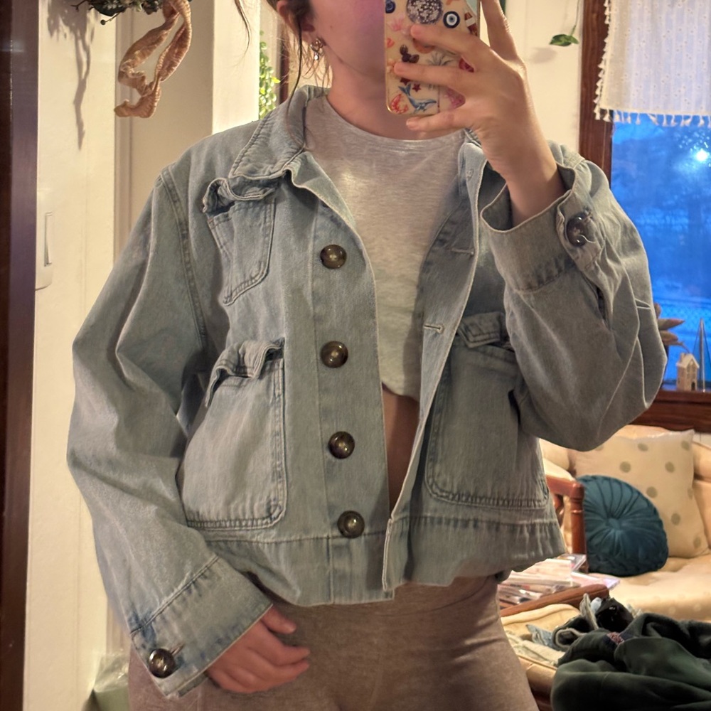 Kensie Light Blue boho button up Jean Jacket